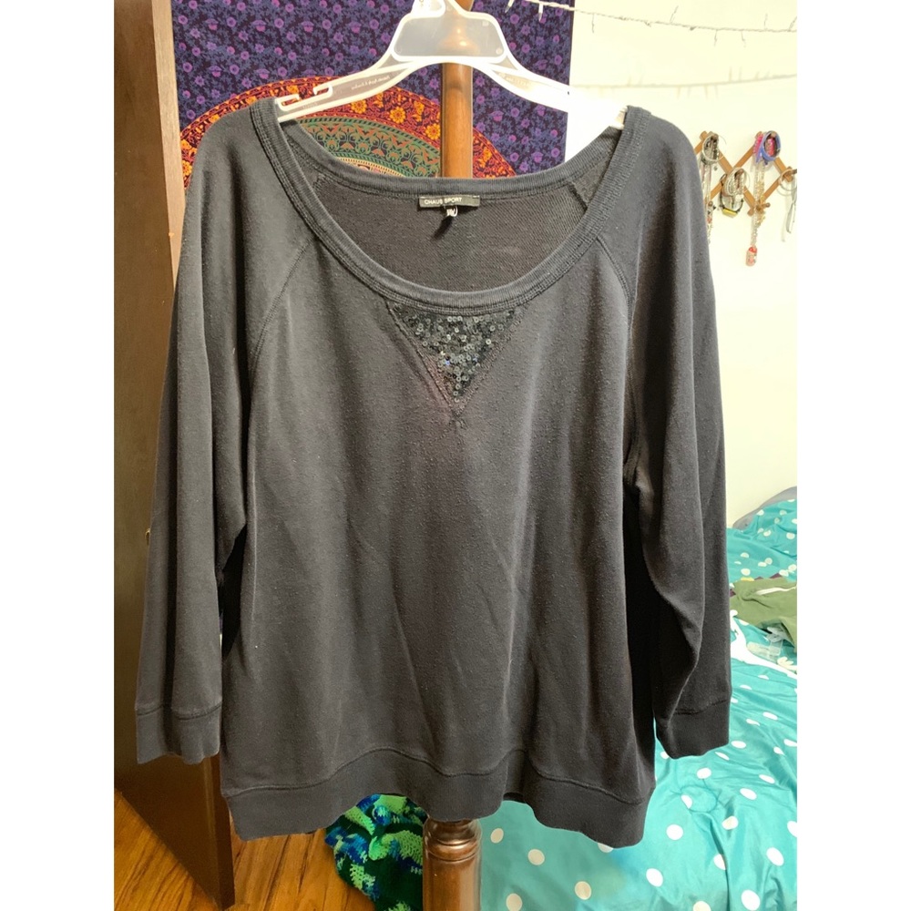 Chaus Sport Long Sleeve Top w/ Sequined V-neck